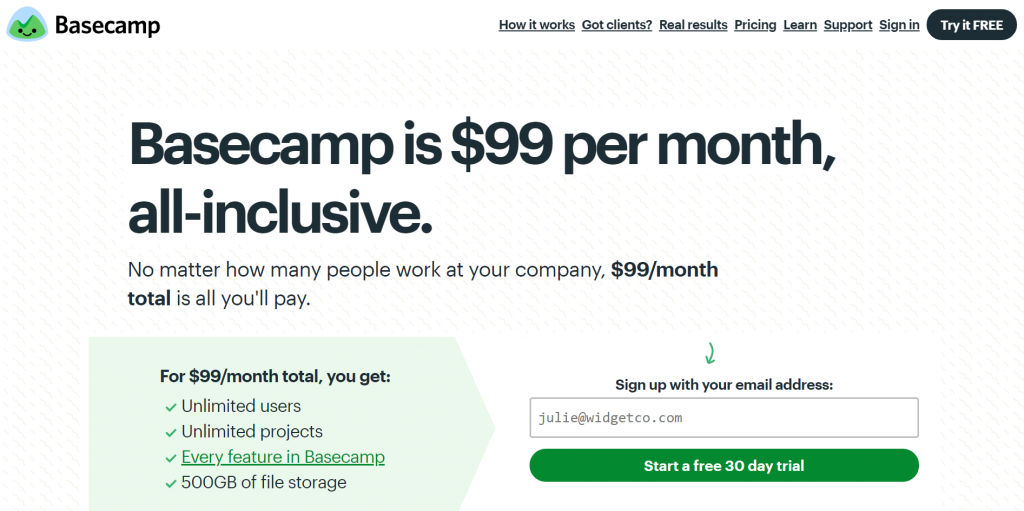 example of simple pricing page.