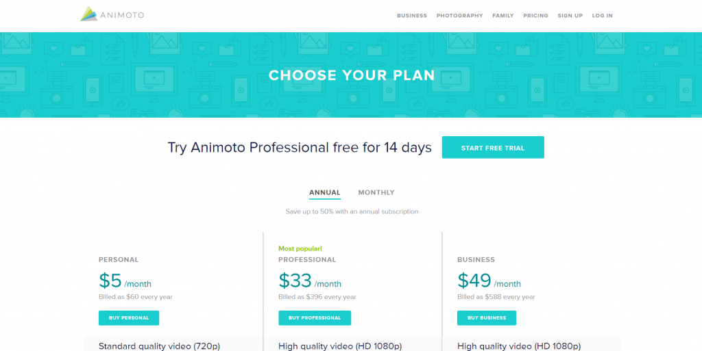 pricing page with three plans.