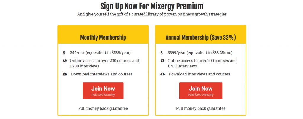 use of "join now" as call to action on pricing page.