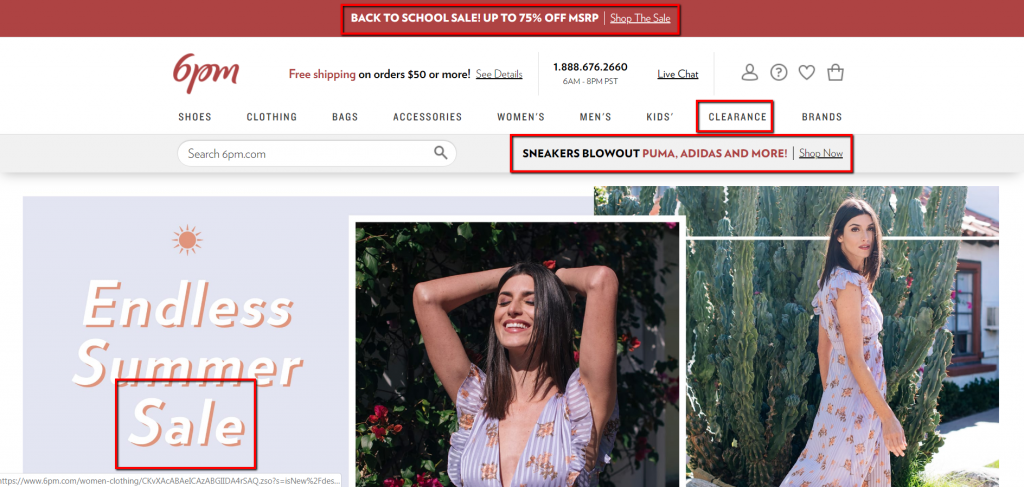 example of ecommerce site with clear sale sections.