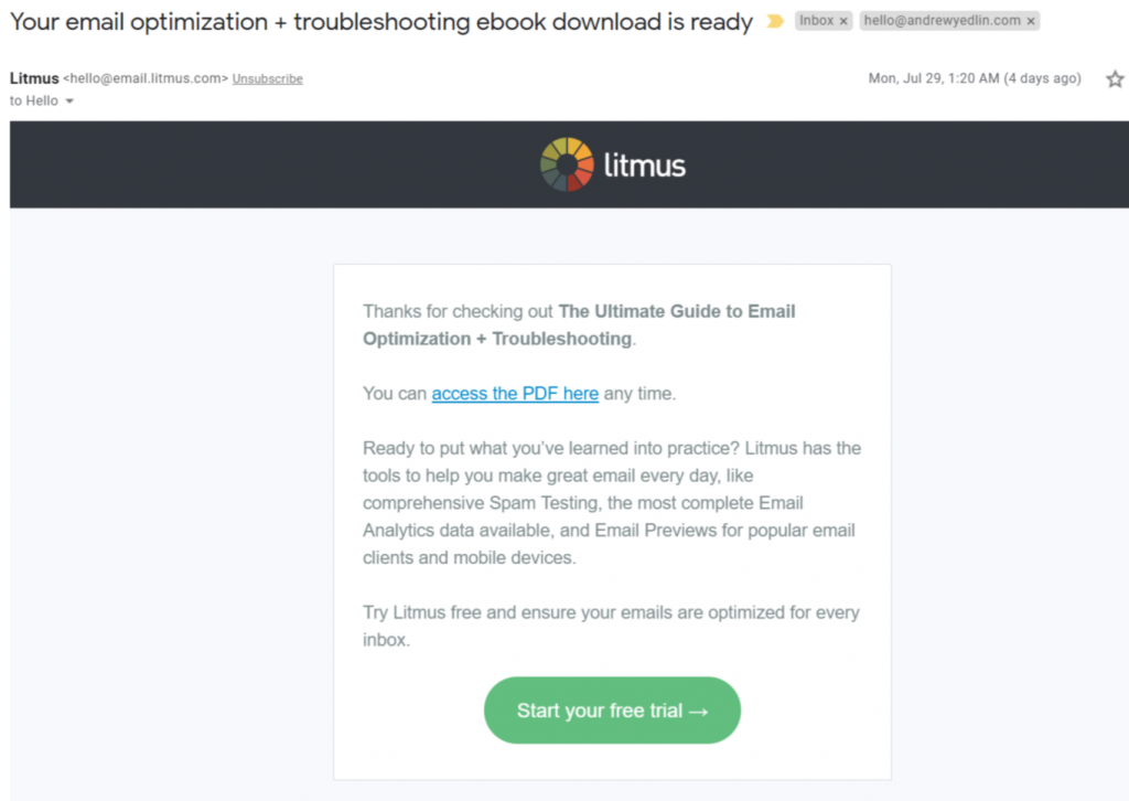 confirmation email from litmus.