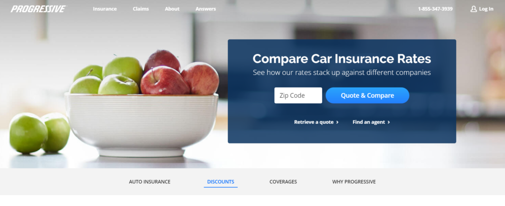 car insurance website that uses comparison capability as the primary value prop.