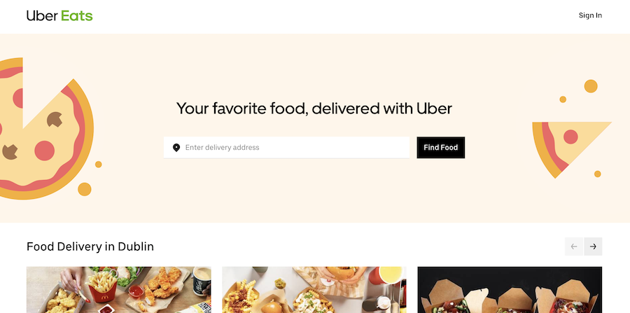 Uber Eats homepage.