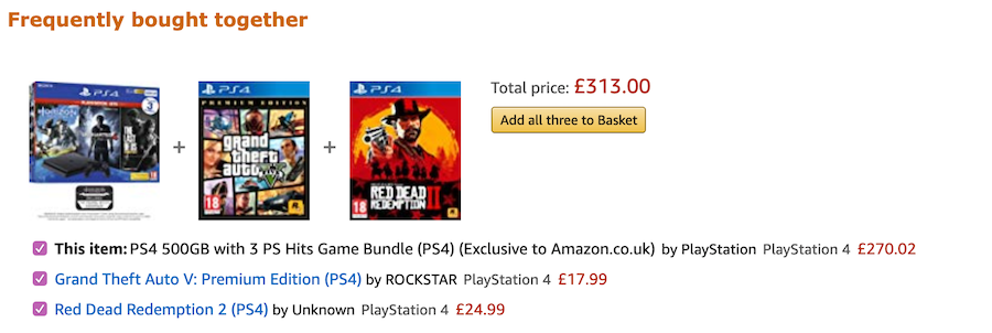 Amazon's Frequently bought together bundle sales.