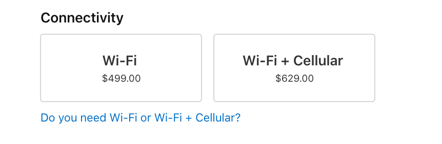 iPad upsell options.