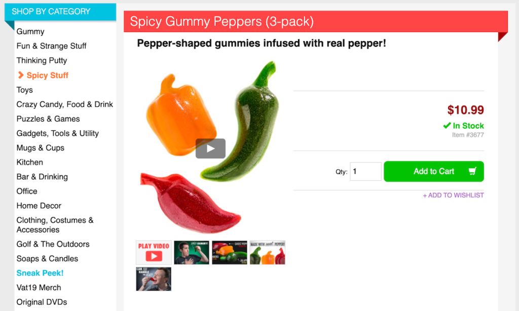 The spicy gummy peppers product page from VAT19.