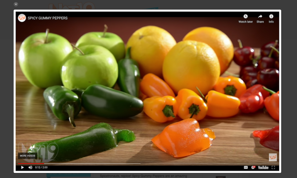 The spicy gummy peppers video from VAT19, full-screen.