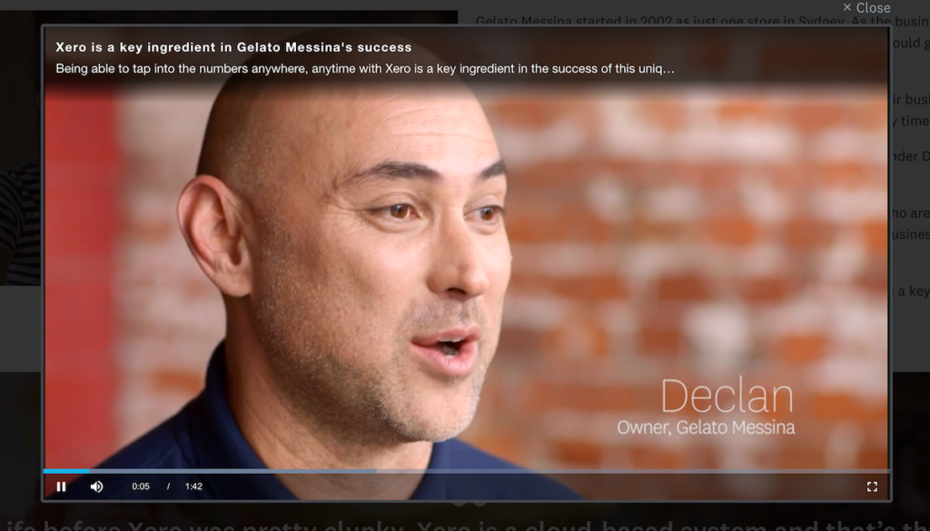 The Xero case study video in full-screen.