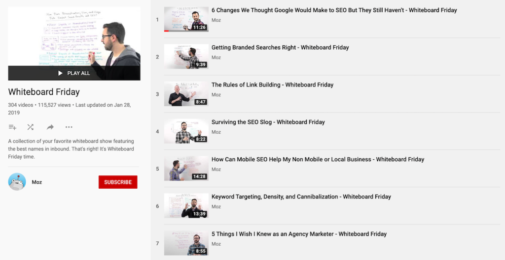 Moz's Whiteboard Friday on YouTube.