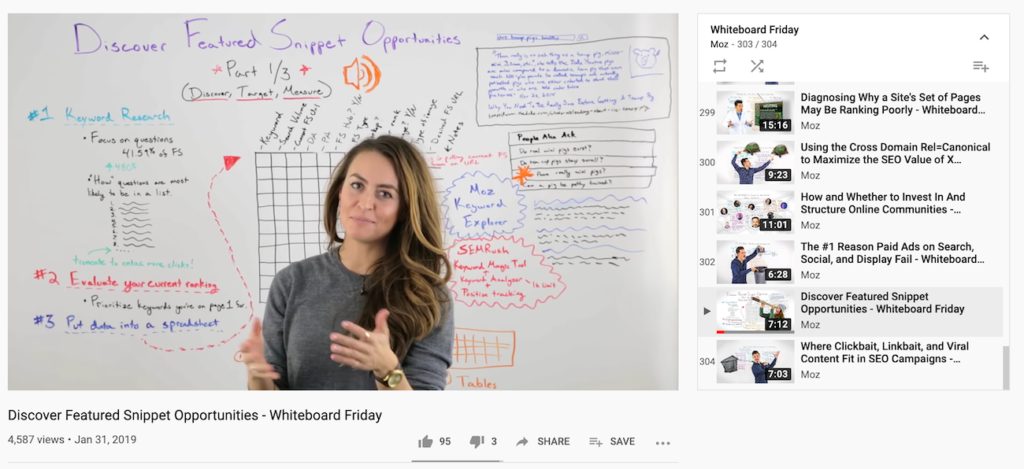 Moz's Whiteboard Friday playlist on YouTube.