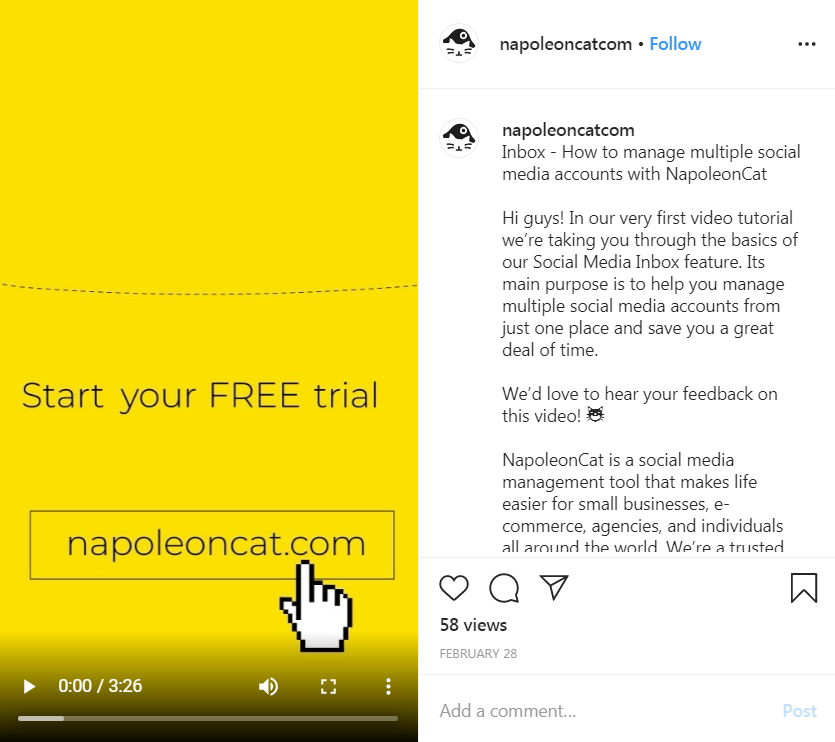 example of free trial offer within an instagram post.