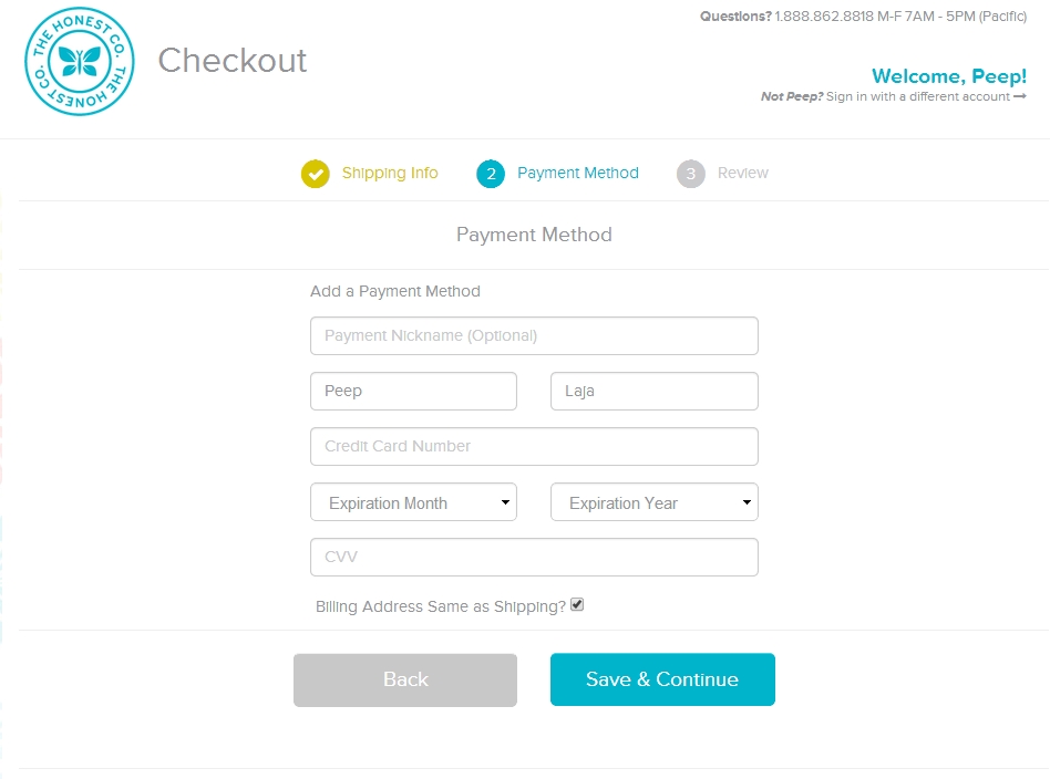 credit card entry for online checkout example.