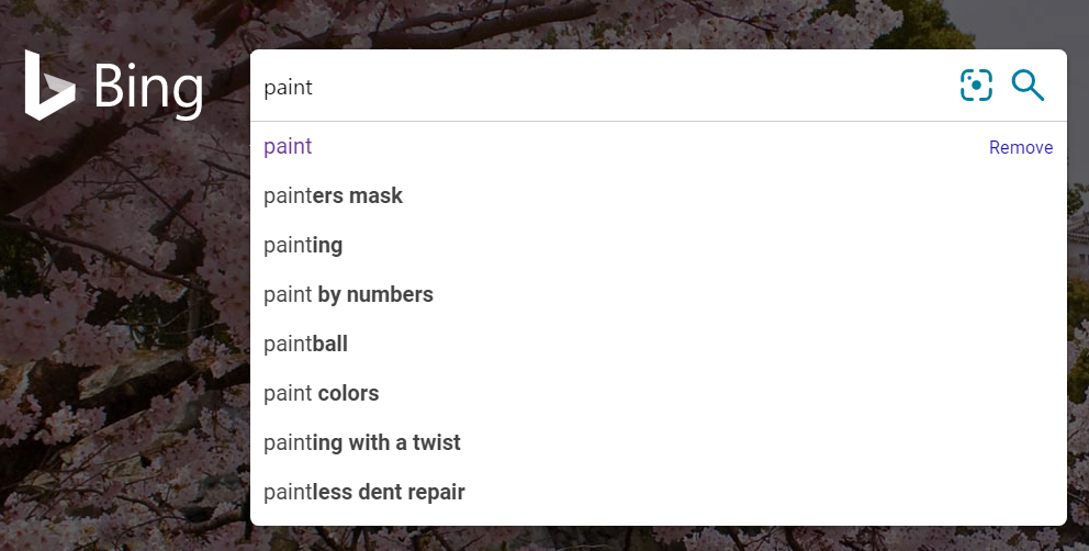 auto-suggest results from bing homepage.