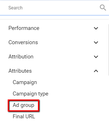 filtering by ad group in google ads.