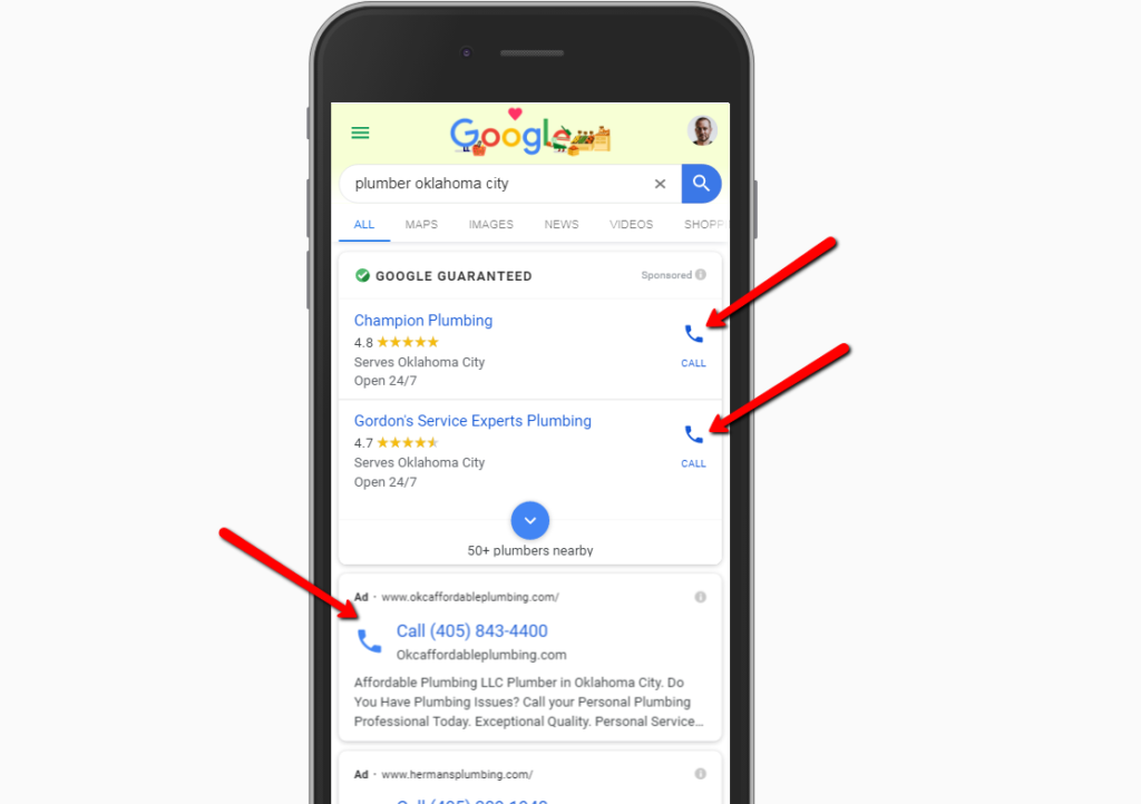 example of click-to-call ads in google search.