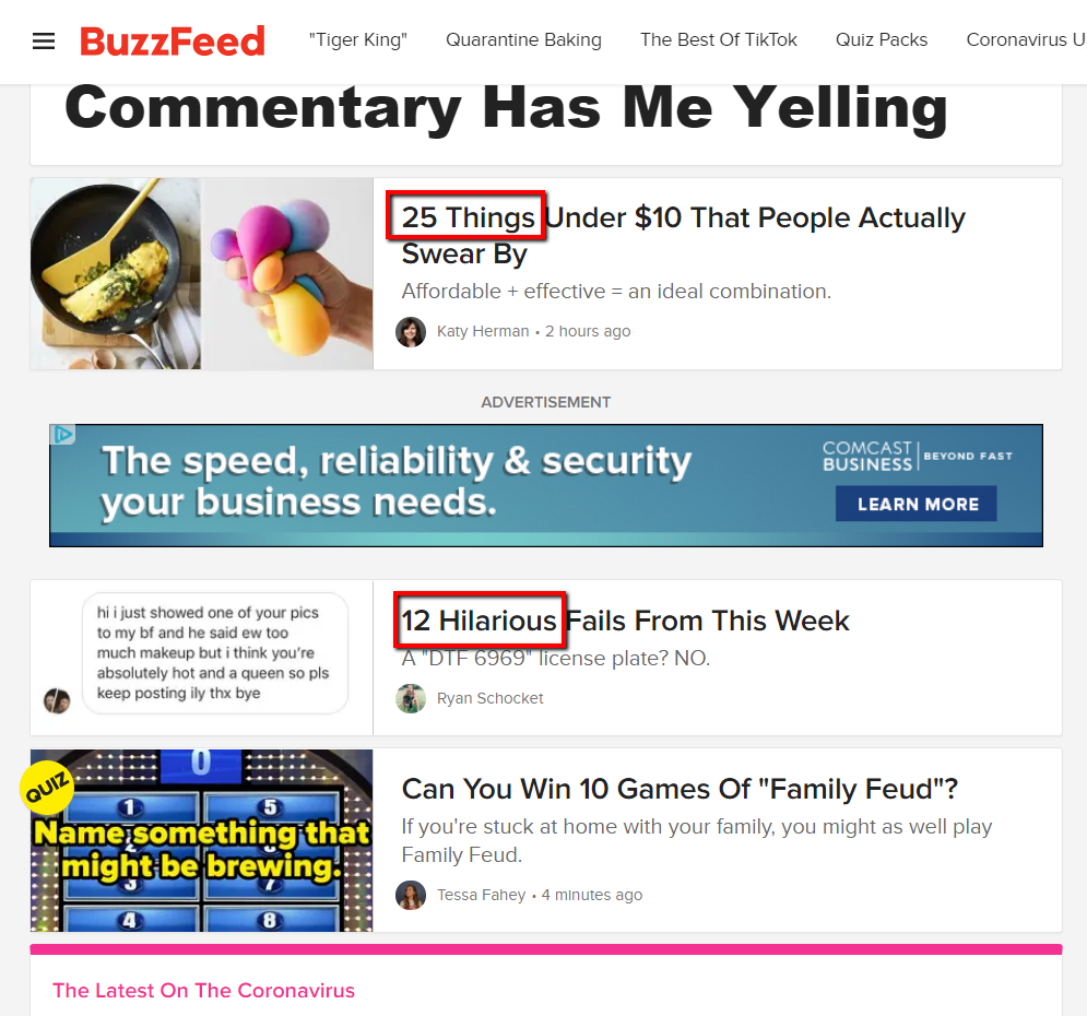example of buzzfeed headlines with numbers.