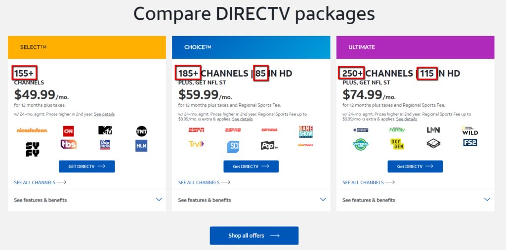 example of directv ad focusing on number of channels.