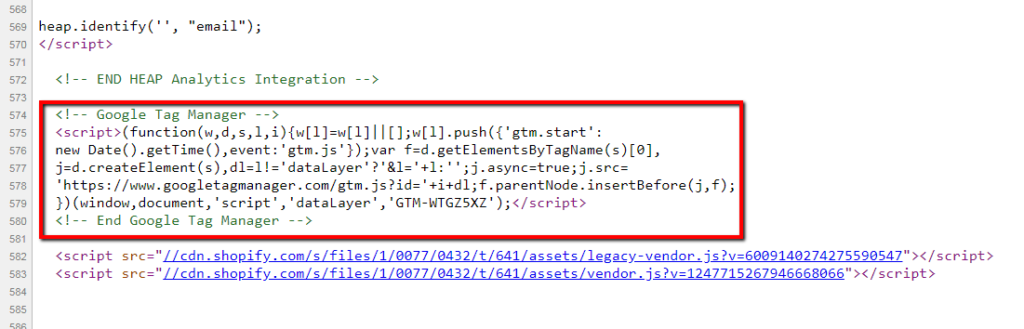 example of google tag manager code.