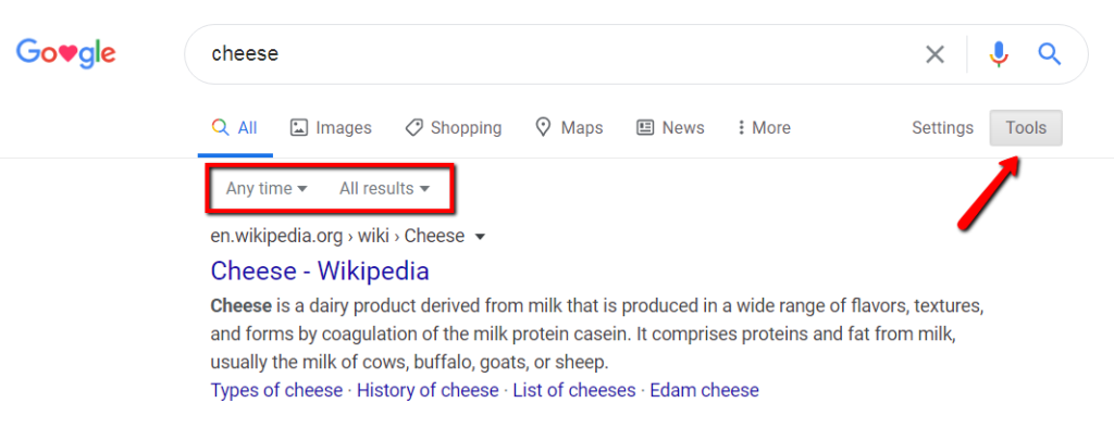 adjusting results types in google search.