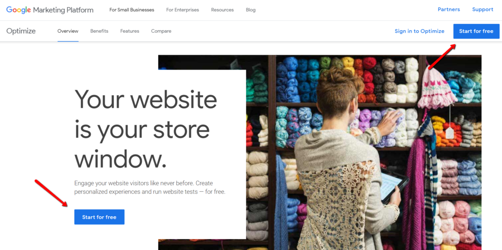 google optimize start for free.