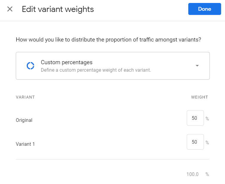 variant weight selection google optimize.