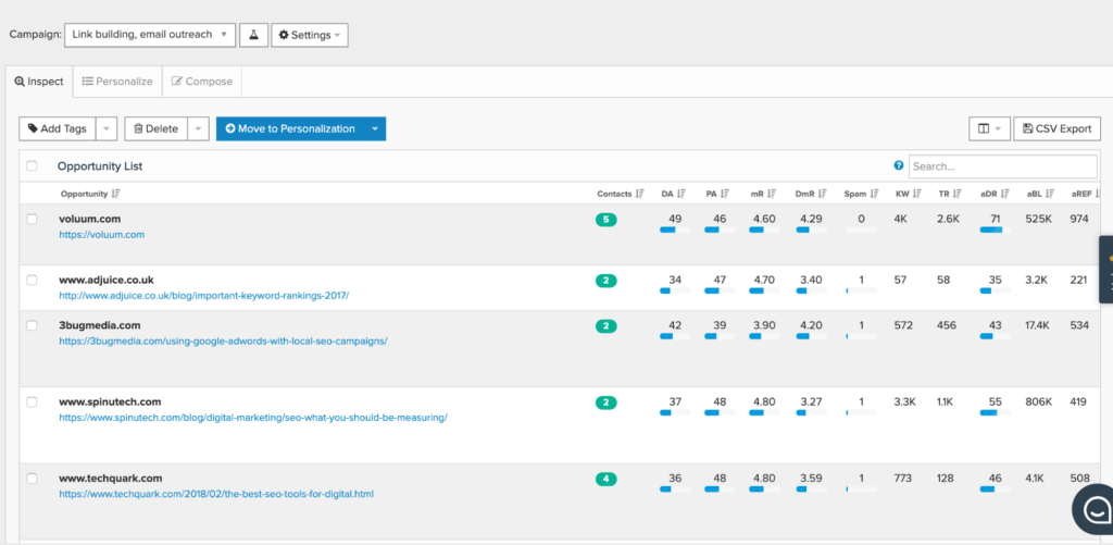 identifying sites with high domain ratings on pitchbox.