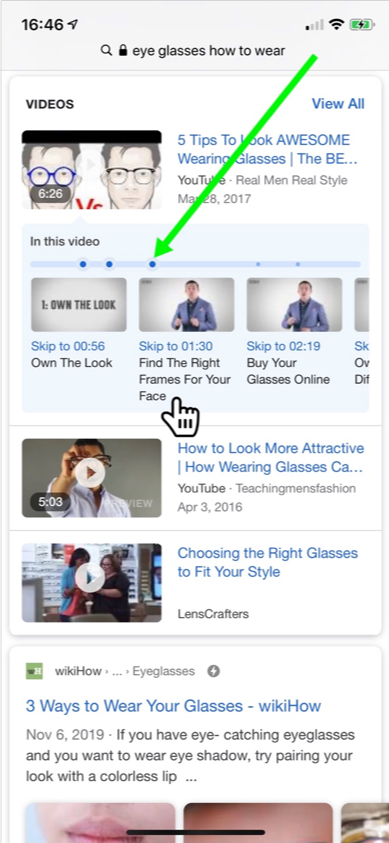 example of video carousel and specific clickable moments.