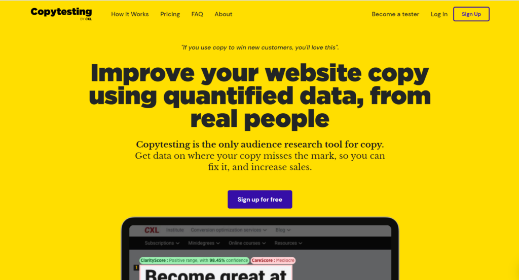 copytesting homepage.