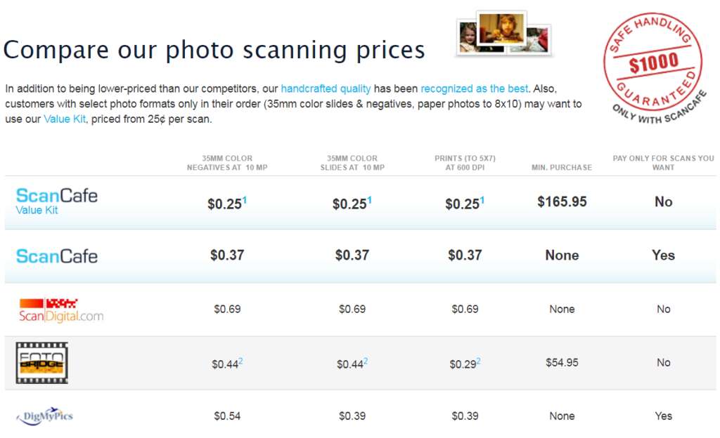 pricing comparison page.