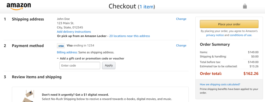example of amazon checkout page.