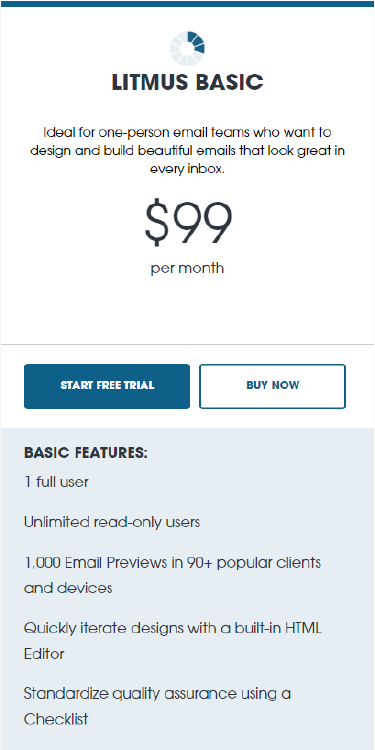 Limtus basic pricing plan card used as an example. 