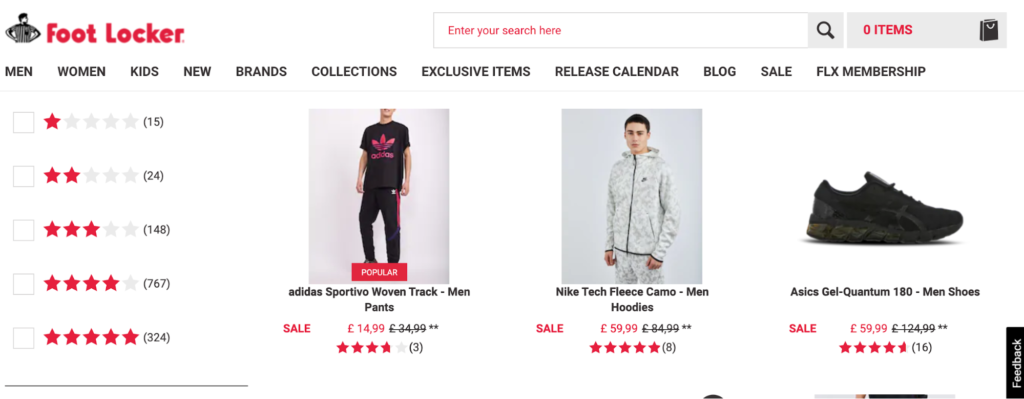 Image of Foot Locker store online. 