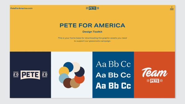 Image of Pete Buttigreg's campaign showing a vartiety of logos and ways to show support. 