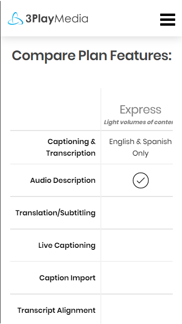 Image of 3PlayMedia pricing plan with lighter lines for border. 