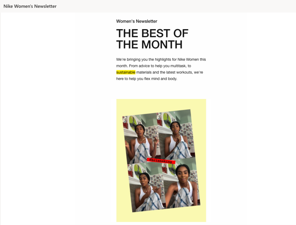 Image of the best of the month from Nike Women's Newsletter 