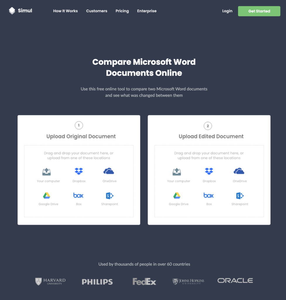 Simul product page comparison.  