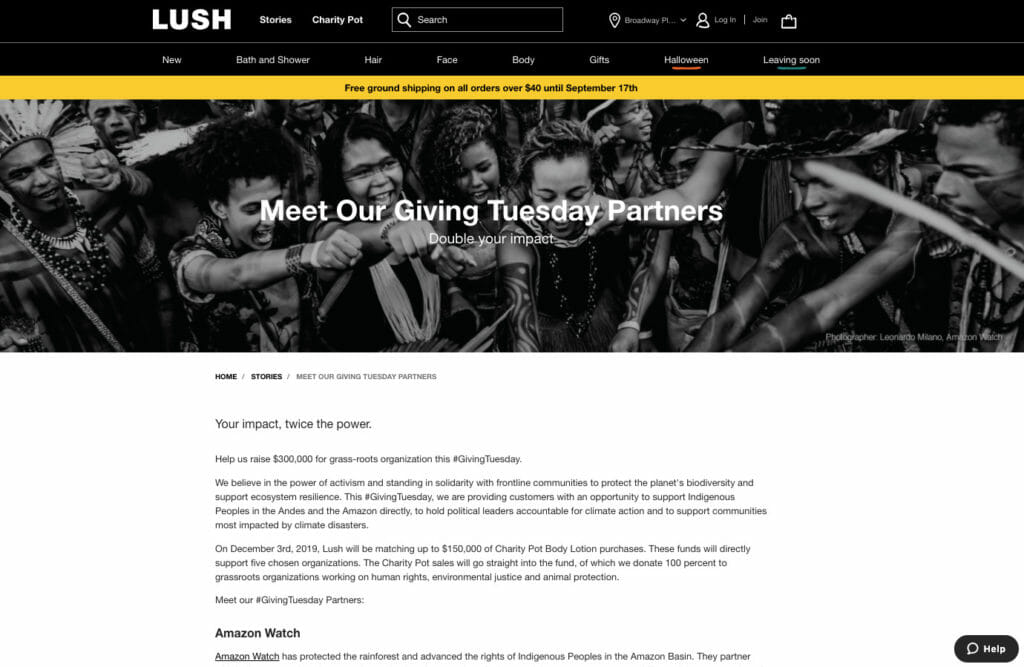 Lush charity partners. 