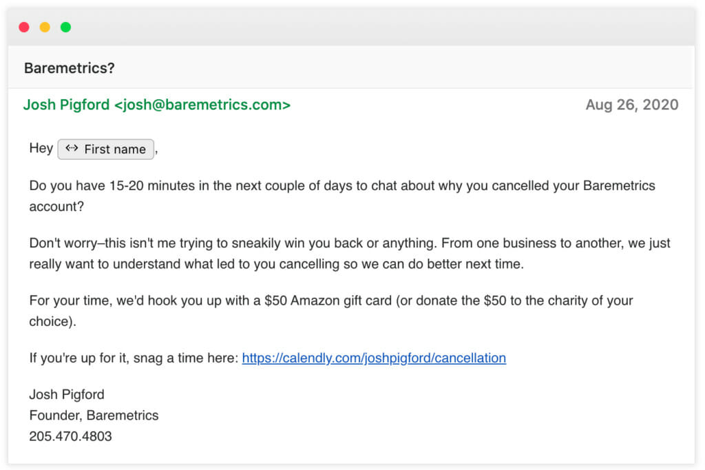 Baremtrics followup email. 