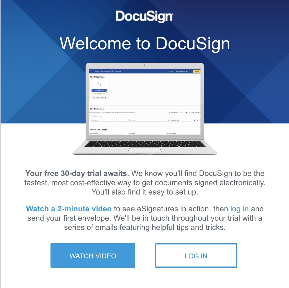 DocuSign trial email. 