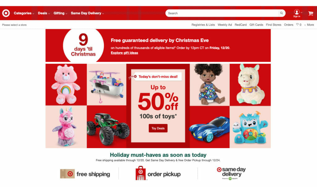 Target holiday homepage. 