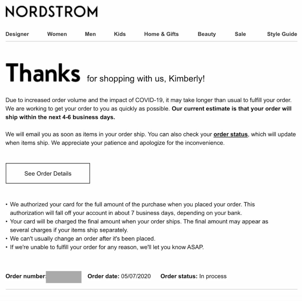 Nordstrom email example. 