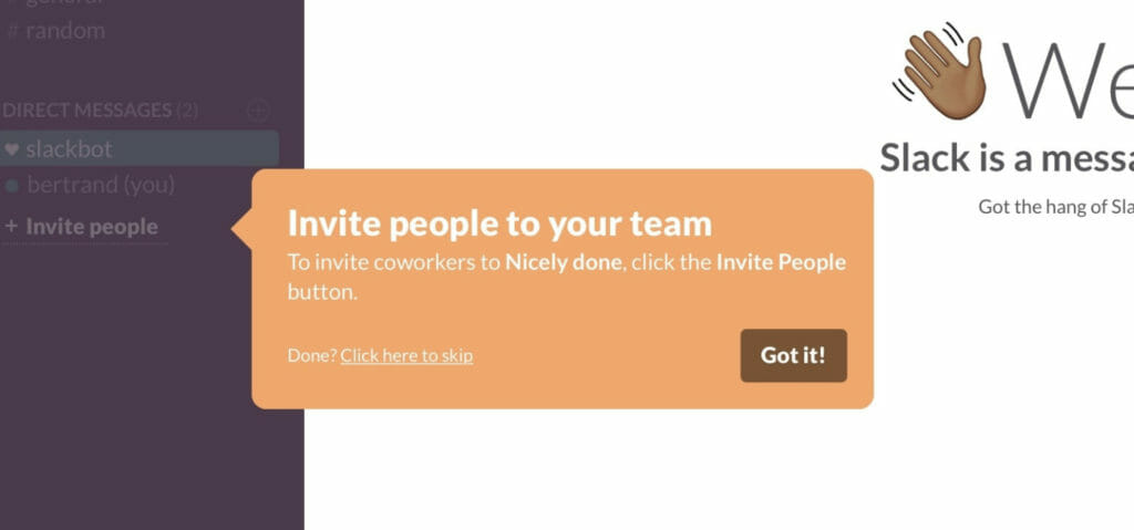 Slack onboarding. 