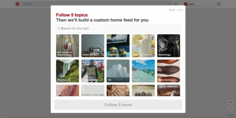 Pinterest onboarding. 