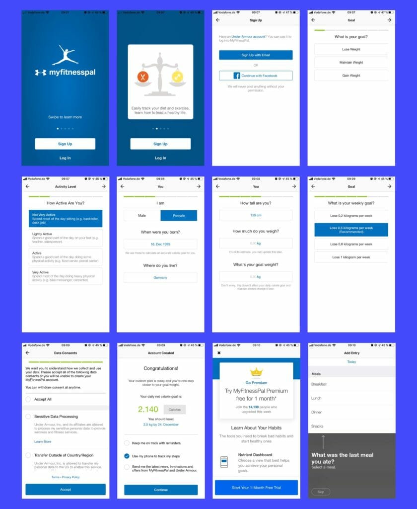 My FitnessPal onboarding flow. 