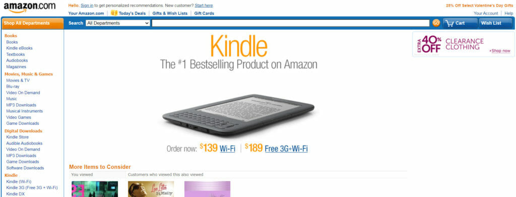 screenshot of amazon homepage from 2011.