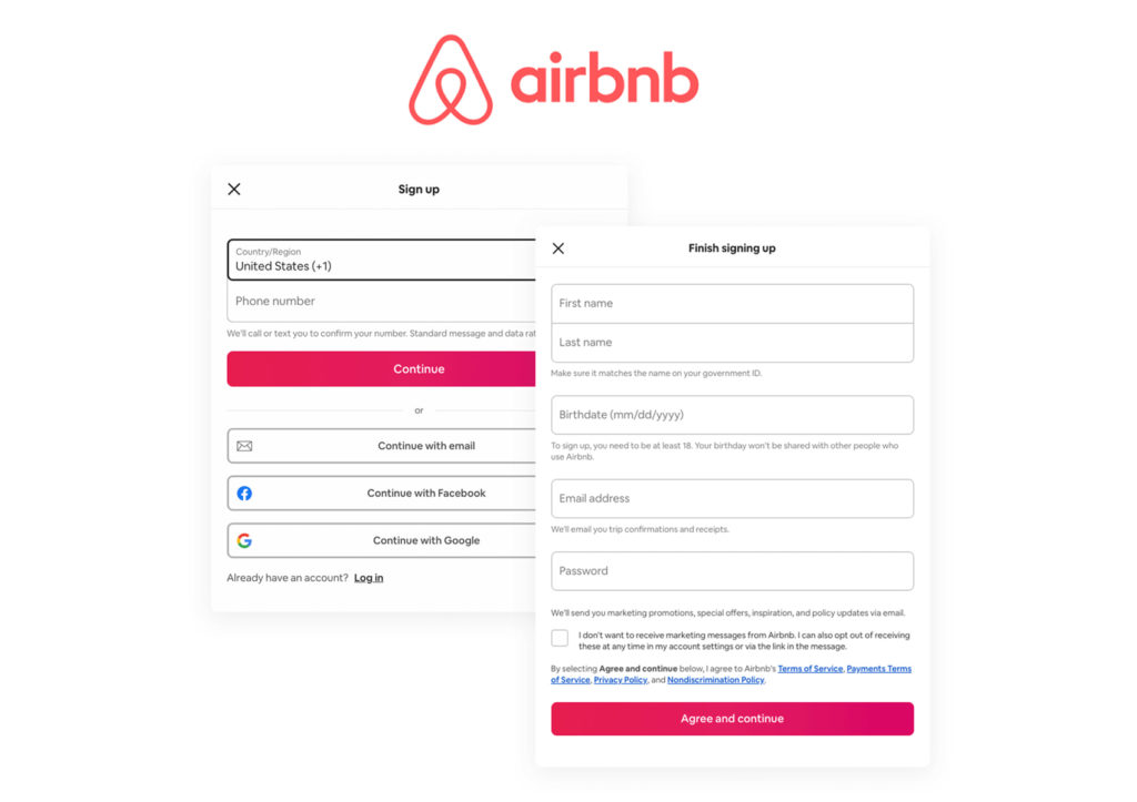 An example of a form design by Airbnb