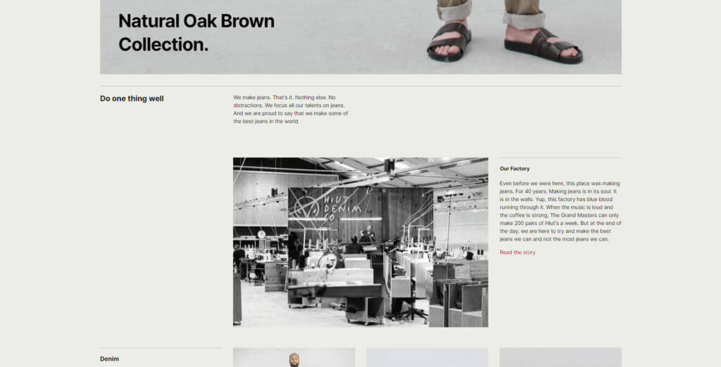 Hiut Denim home page screenshot
