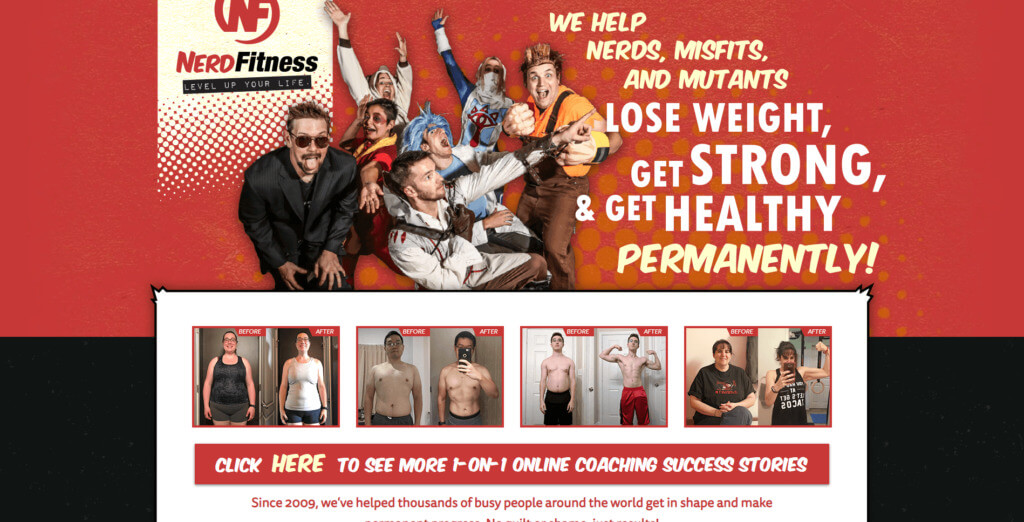 Nerd Fitness home page screenshot