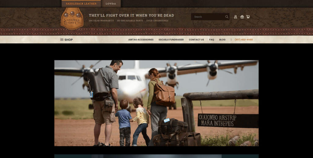 Saddleback Leather home page screenshot