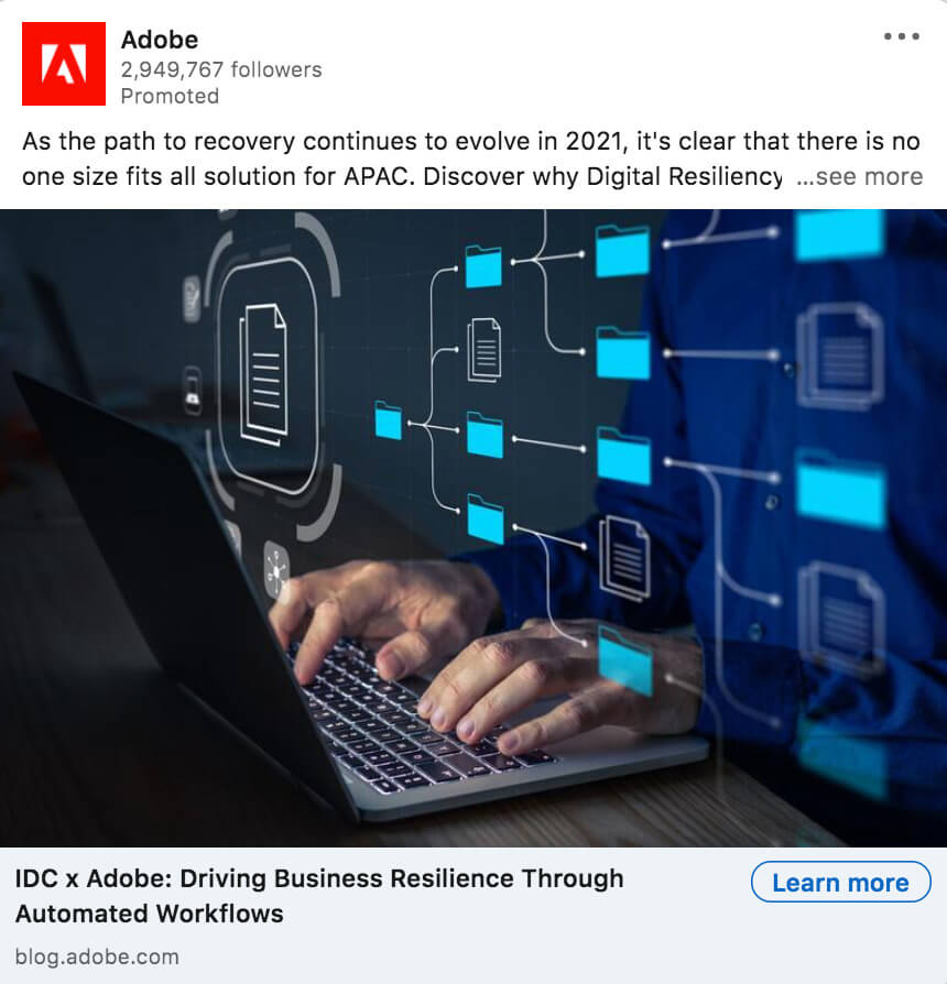 Adobe single image LinkedIn ad example